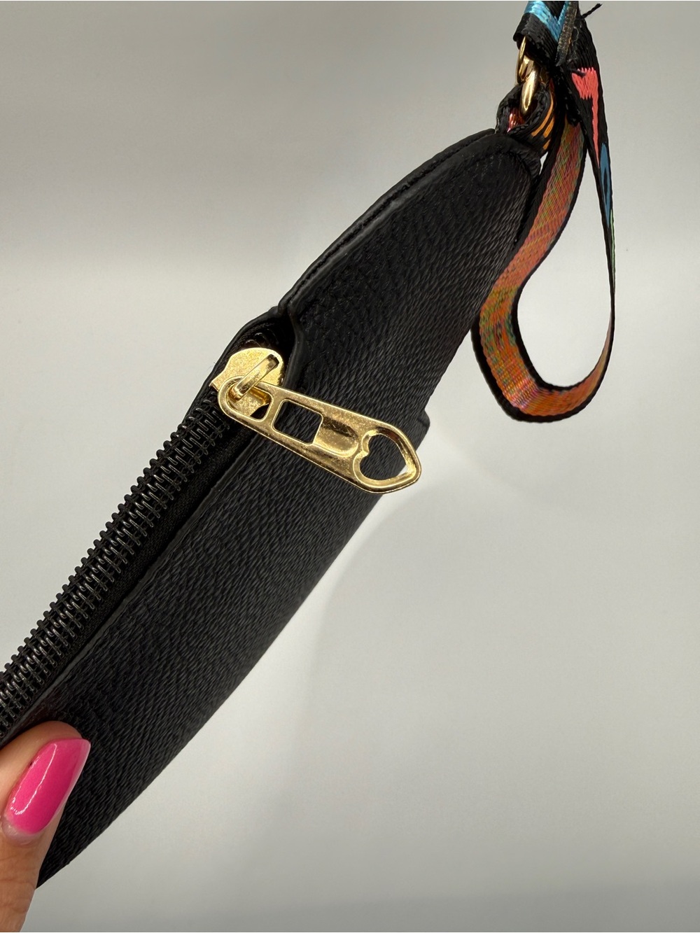 NWOT Black Heart-Shaped Wristlet Clutch with Colorful LOVE Strap - Picture 2 of 5